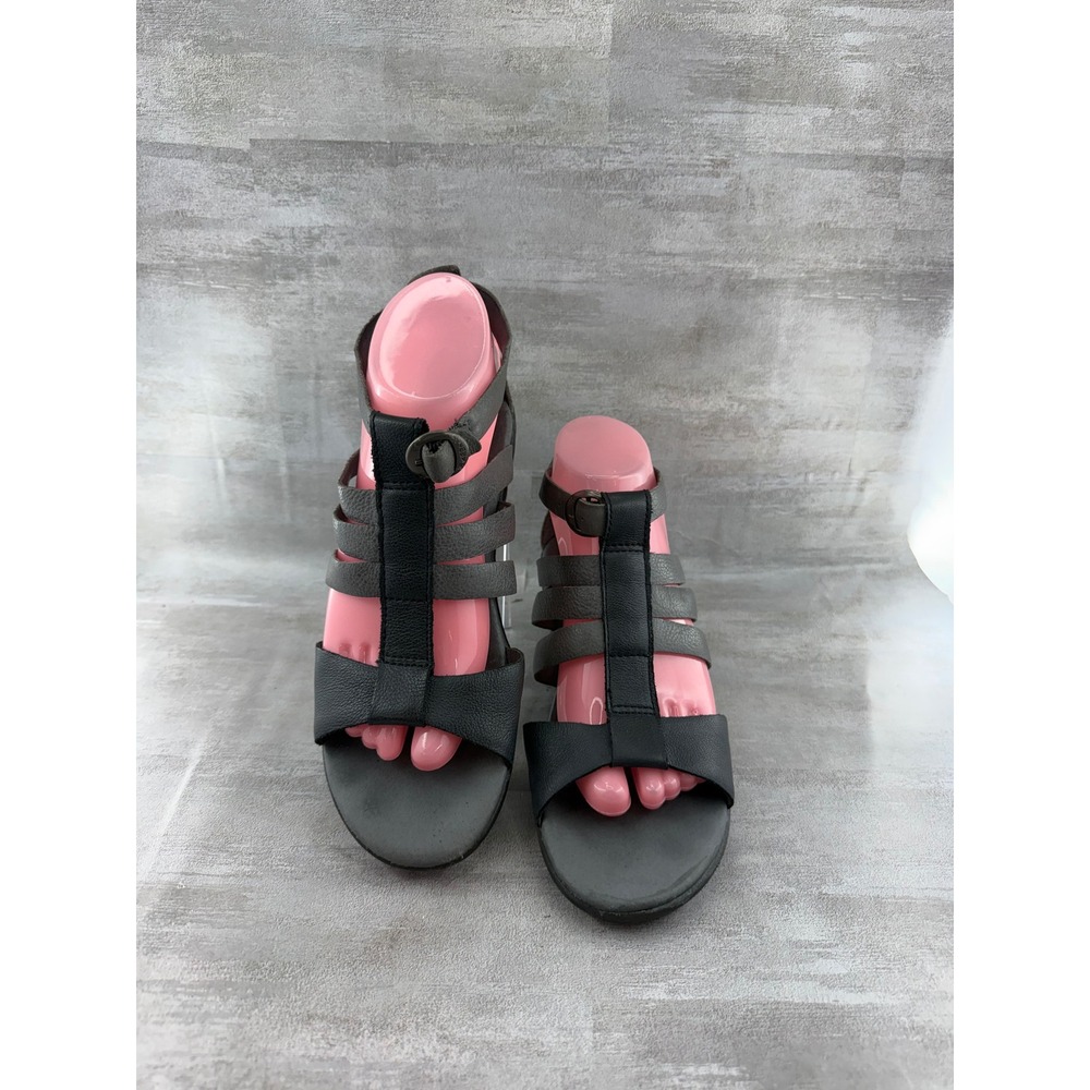 Keen Women Black Grey Leather Gladiator Wedge Sandals 1012401 Size 8